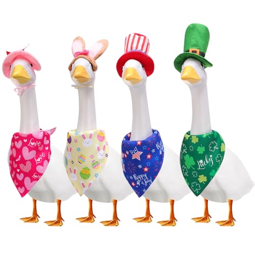Guiqulai 4 Sets Holiday Porch Goose Outfits Valentines Day Irish Festivals Easter Independence Day for Outdoor Yard Goose Decor