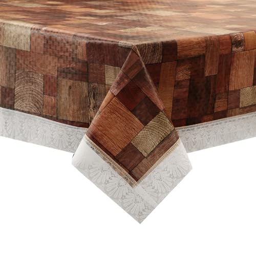 Image of Dakshya Industries 6 Seater PVC Waterproof Dining Table Cover 60x90 Inch | Floral Printed Washable Table Cloth with Lace Border