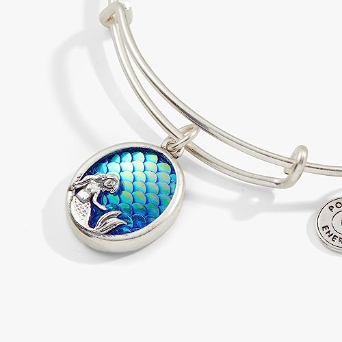 Alex and Ani Mermaid Charm Bangle Bracelet, Path of Symbols, Shiny Antique Silver Finish, 2 to 3.5 in2
