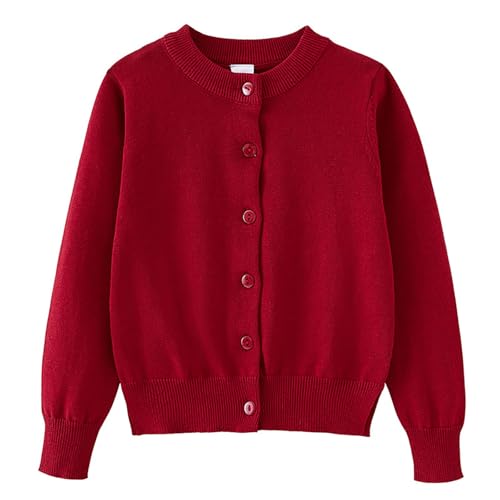 Boys Girls Lightweight Knit Cardigan Sweater School School Casual Clothes Long Sleeve Open Front Slim (Red, 9-11 Years)