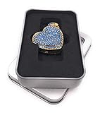 Lieferung aus Deutschland Onwomania Kettenanhänger Herz edel schick Gold blau Glitzer Strass USB Stick in Alu Geschenkbox 16 GB USB 2.0