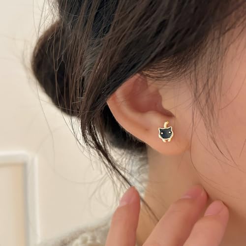 SLUYNZ 925 Sterling Silver Lovely Black Cat Earrings Studs for Women Teens Cat Studs Earrings for Cat Lovers2