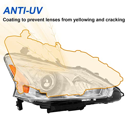 Alziria Headlight Assembly Compatible With 2013 2014 2015 13 14 15 Nissan Altima 2013-2015 13-15 Nissan Altima S/Sl/Sv-Only Fit 4Door (Chrome Housing Amber Reflector) #TOP2