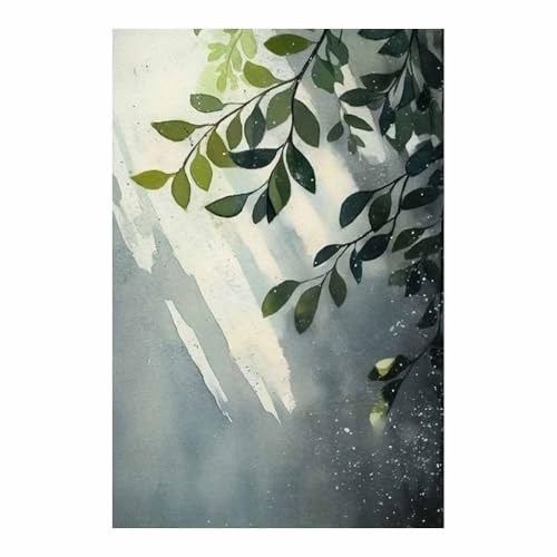 Tableau fleurs aquarelle feuille verte déco murale salon 70x100cm
