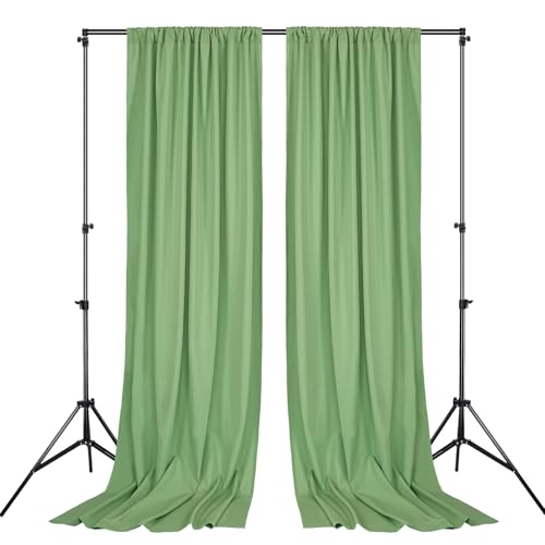 Image of Sage Green Backdrop Curtains 20x10ft: Outdoor Polyester Photo Backdrop Drapes - 4 Panels 5x10ft for Rustic Birthday Party Background Decoration