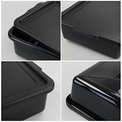 Tyminin Pack Of 3 Food Service Bus/Utility Tote Box With Lid, Plastic Restaurant Dish Tub, 13 L, Black #TOP2