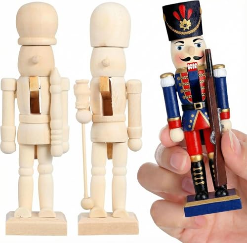 JOINPAYA 3pcs Christmas Unpainted Wooden Nutcracker Soldier: Blank Wooden Nutcracker Puppet Walnut Soldier for Christmas Decor Random Pattern