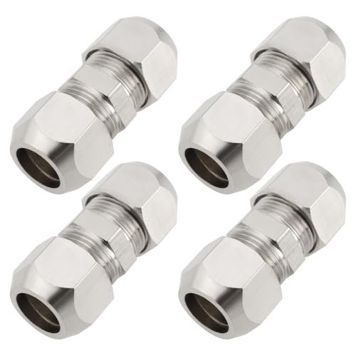 Create idea Lot de 4 Raccords à Compression en Cuivre de 10 Mm pour Tubes Droits Raccords à Compression pour Tuyaux Hydrauliques Tuyaux de Refroidissement Système de Carburant 10 X 36,5 Mm Argent