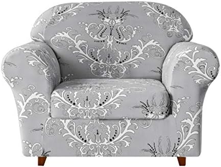 TIKAMI Stretch Sofa Cover Printed Sofa Slipcover 2-Piece Couch Cushion Cover Washable Spandex Furniture Protector (Small,Grey)