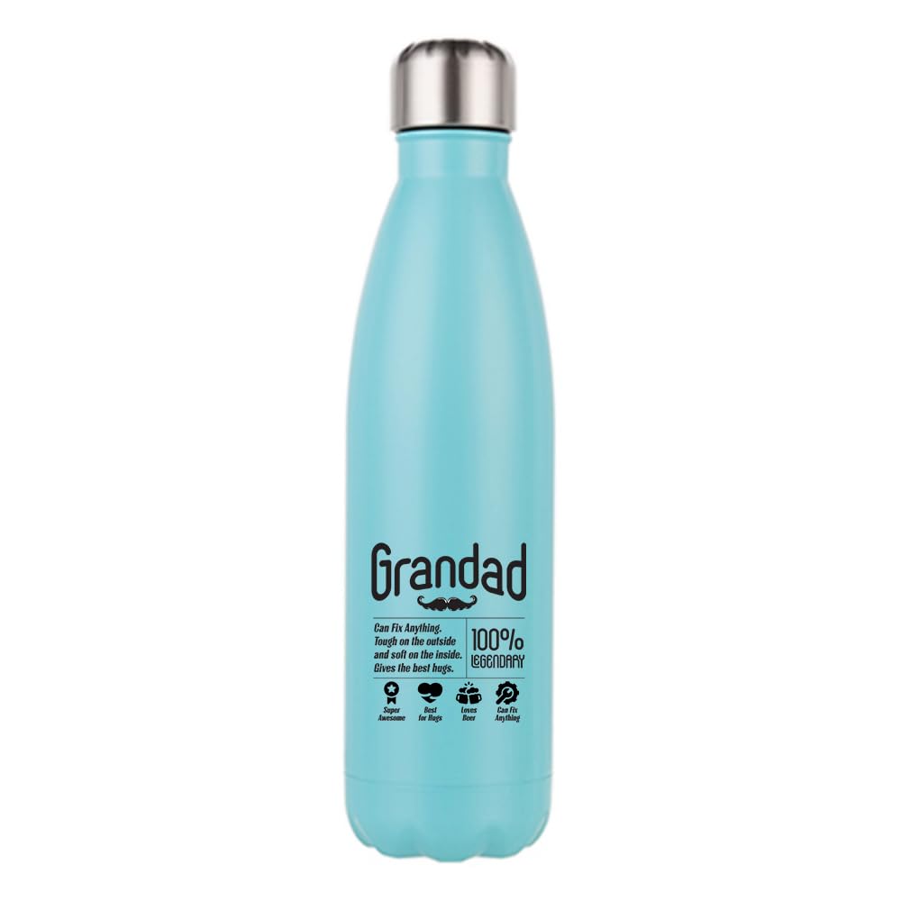 Funny Grandad Gift | 100% Legendary Quote Design | Father’s Day Gift for Him – Cool & Sentimental, 500 ML Double Walled Insulated Stainless Steel Bottle. (Matt Mint Green)