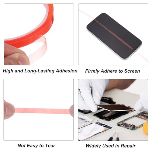 Image of MECCANIXITY 12mm(1 /2 inch) x 10m Phone Repair Adhesive Tape LCD Screen Repair Sticker Double Sided for Cell Phone Tablet Laptop Clear Red
