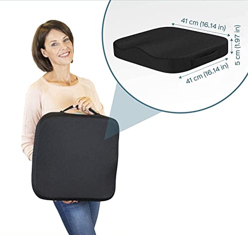 Cozy BoSpin Portable Seat Cushion for Office Soft Memory Foam Seat Cushion Non Slip Bottom with Carry Handle,Washable Cover,Comfortable Coccyx Cushion for Home Office Chair Pad,Car Seat (Black) - Image 3