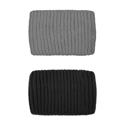 Winter Knit Headbands for Women - 2 Pack Black and Grey Womens Ear Warmers Headbands Cold Weather Wide Knitted Head Wraps Turban Non Slip Fashion Warm Hairbands Hair Accessories for Work Travel Gifts