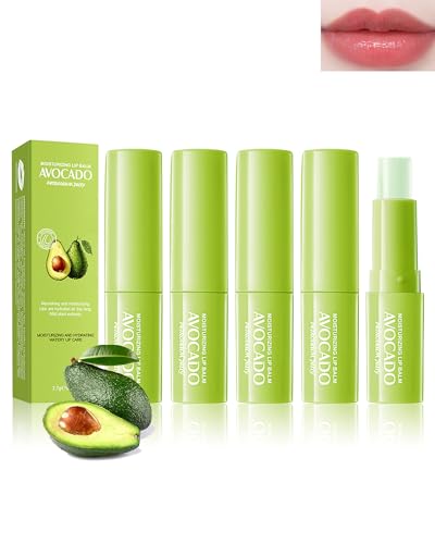 Bálsamo labial de 5 piezas con aguacate, cuidado hidratante de larga duración para labios secos y agrietados, hidratantes y nutritivos para hombres y mujeres