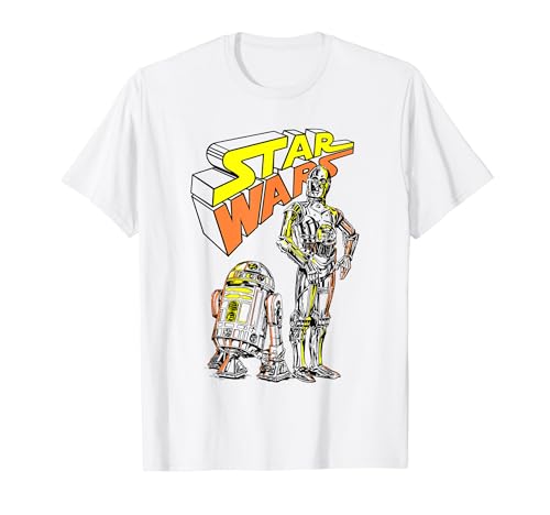スター・ウォーズ ビンテージ ドロイド C-3PO & R2-D2 オレンジ ハイライトロゴ Tシャツ