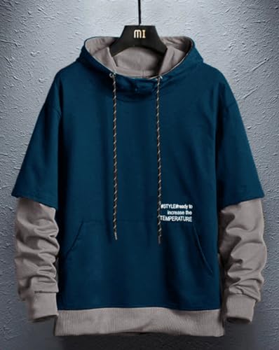 Image of EYEBOGLER Men's Colorblocked Hooded Neck Cotton Blend Full Sleeves Regular Fit Sweatshirt