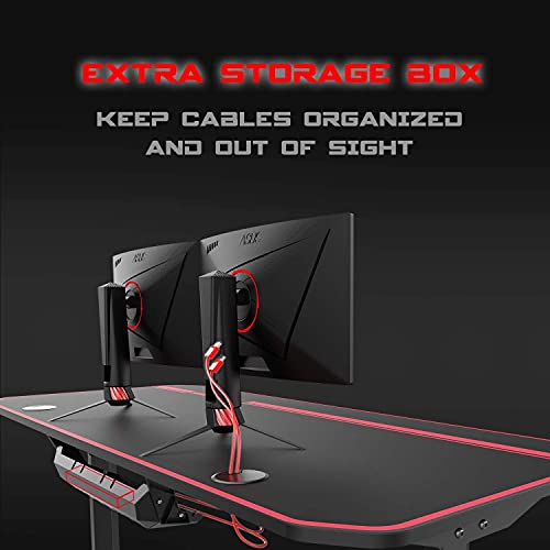 Vitesse Ergonomic Gaming Desk 55 Inch, T Shaped Office Pc Computer Desk With Full Desk Mouse Pad, Gamer Tables With Gaming Handle Rack, Cup Holder Headphone Hook #TOP4