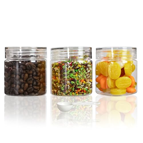 Image of PEARLPET Plastic Containers for Kitchen Storage | Plastic Container Set with Spoon | BPA-Free, Stackable Jars | Transparent, 200 ML (Set of 3)