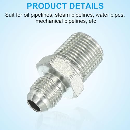 Image of PATIKIL Pipe Adapter Connector 1 /2 inch Male 74 Flare JIC x 3 /8 inch Male R Pipe Fitting 2 Pcs Oil Feed Restrictor Fitting Hydraulic Connector for Oil Steam Water Pipelines System