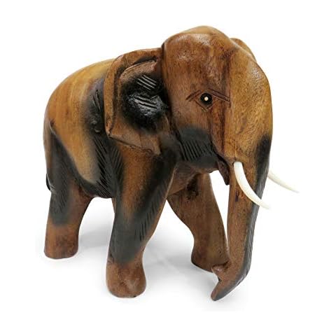Purity Style Wooden Elephant Ornament Carved Walking (Large 22cm) Cover