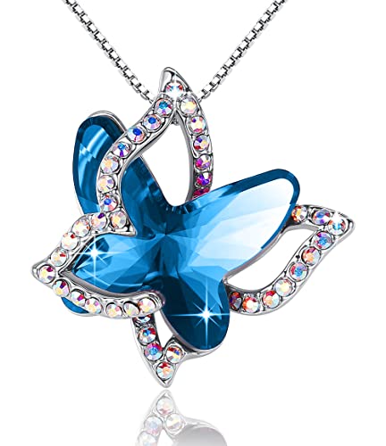 Gift Butterfly Birthstone Crystal Necklace, Silver Tone with 18”+2” Chain, Necklace for Mother’s Day Anniversary Birthday Gifts for Women and Daughter
