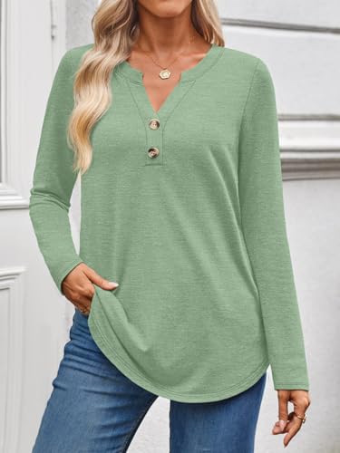 WYNNQUE Womens Long Sleeve Shirts Business Casual Outfits Dressy Tops Blouses Henley V Neck Fall Clothes - Image 3