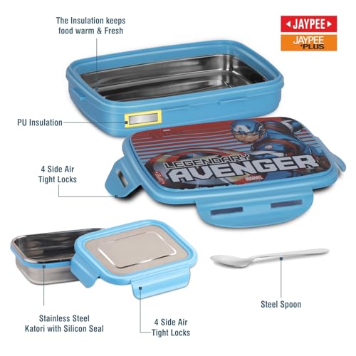 Image of JAYPEE Steel Tek Sr. Insulated Lunch Box Marvel Avenger, Blue, 550 ml | Airtight Tiffin Box for School Kids Inner Stainless Steel |Airtight |Leakproof |100% Food Grade|Bpa Free