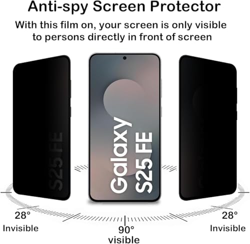 Image of ZARALA Privacy Screen Protector for Samsung Galaxy S25 FE 5G [1 Pack],Anti-Spy Tempered Glass Film,9H Hardness,Anti Scratch,Anti Fingerprint,Bubble-Free,Anti-Spy Screen Protector