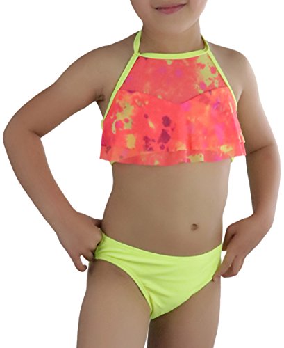 Image of ToBeInStyle Girls' Two Piece Halter Top Flowy Mesh Bikini & Bikini Bottoms