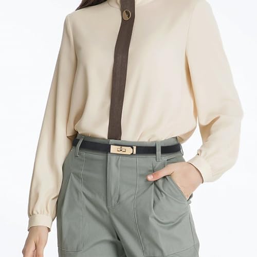 Image of Women's Fashion Classic Metal Buckle Leather Belt with Jeans Dress