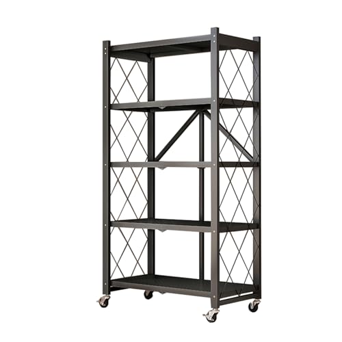 Estantes plegables de almacenamiento de 5 niveles, estante de metal móvil resistente, no requiere montaje para cocina, garaje, lavandería, organización de baño