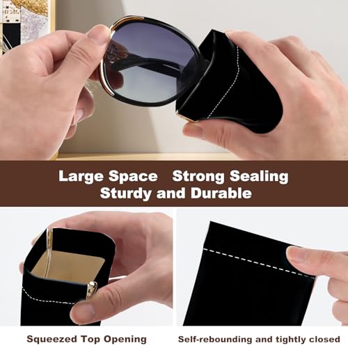 Image of Anikathy 2Pcs Sunglass Eyeglass Glasses Case Soft PU Leather with Cleaning Cloth Portable Glasses Pouch Bag for Men Women