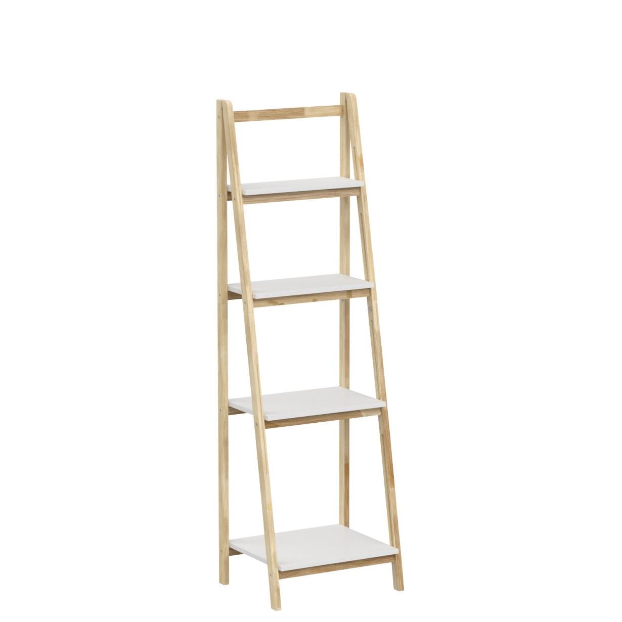 SoBuy Étagère Pliable, Étagère Échelle, Meuble de Rangement, Étagère à Livres, Bibliothèque à 4 Niveaux de Rangement pour Salon, Bureau, Chambre, Cuisine, L42xP34xH136cm, Blanc+Naturel, FRG162-N