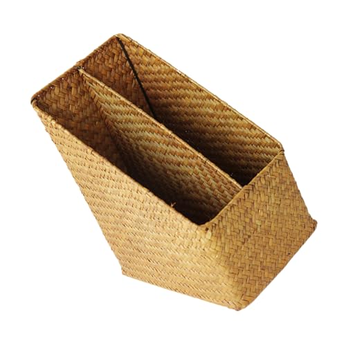 Happyyami Woven File Organizer Basket Stylish Desk File Holder for Books Magazines Papers Rational for Convenient Office Storage for Home Study Desktop Organization