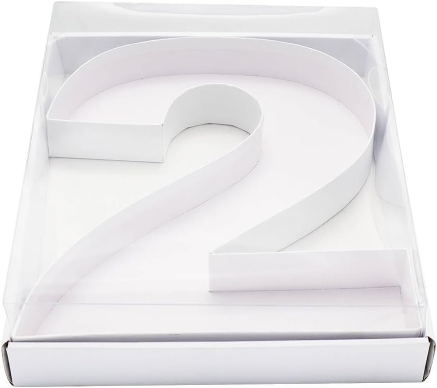 WENPACK 12.5" Cardboard Number Shaped Mache Party Decorative Strawberries Fillable Sweets Candy Box with Clear Lid (white, 2)