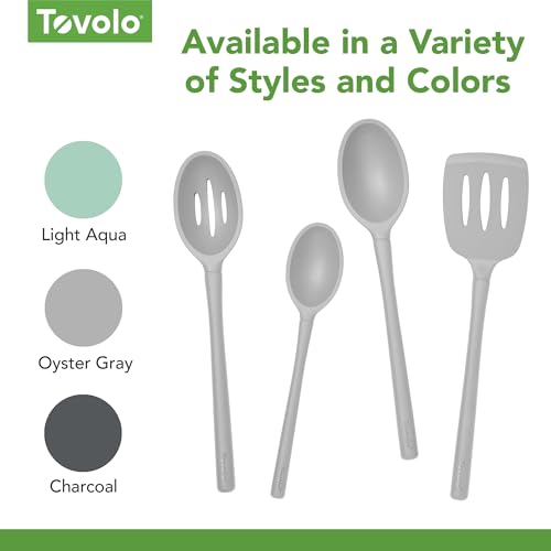 Image of Tovolo Flex Core Small Deep Spoon Silicone for Cooking Mixing Baking, Dishwasher Safe BPA Free All Silicone Kitchen Mini Spoon Heat Resistant Nonstick Safe Serving Spoon, Oyster Gray