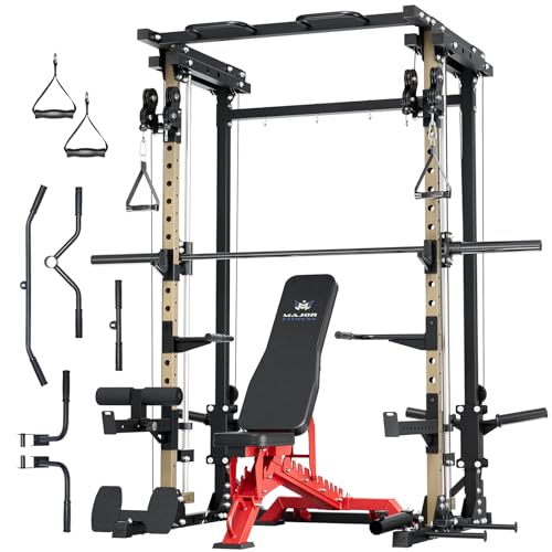 Image of MAJOR FITNESS Drone3 Smith Machine, 2500lbs All-in-One Home Gym Power Rack with Dual Pulley System for Cable Crossover, Pull-Up Bars