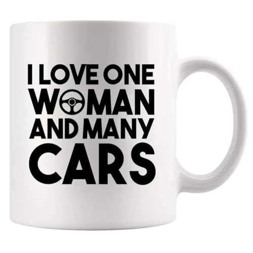 Panvola Taza de cerámica con texto en inglés 'I Love One Woman And Many Cars Car Lover Gifts To Husband Boyfriend From Wife Girlfriend', 325 ml, color blanco