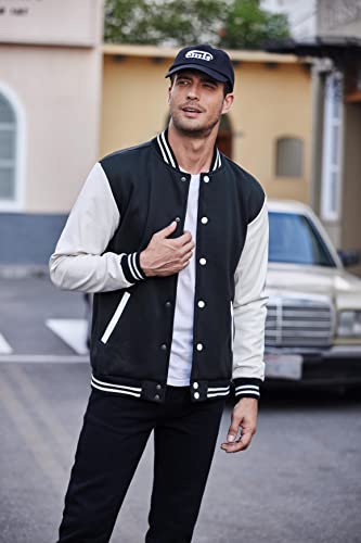 Coofandy Men Fashion Varsity Jackets Leather Sleeve Slim Fit College Baseball Letterman Bomber Coat #TOP2