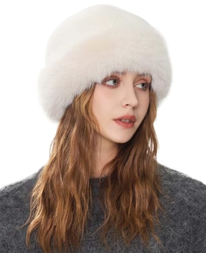 YEKEYI Women's Faux Fur Warm Hat Fashion Hat for Winter Faux Mink Hat Versatile New Winter Beret Bucket hat Beige