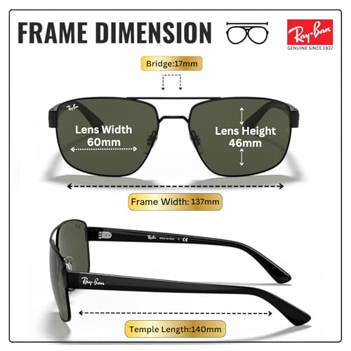 Image of Ray-Ban RB3663 Square-Round Shaped Sunglasses for Men with Official RAYBAN Eyewear Kit
