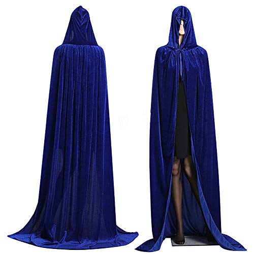 Cape longue à capuche pour adultes pour Halloween, Noël, carnaval, sorcière, vampires, cosplay, faucheuse, bleu, Taille Unique Cover