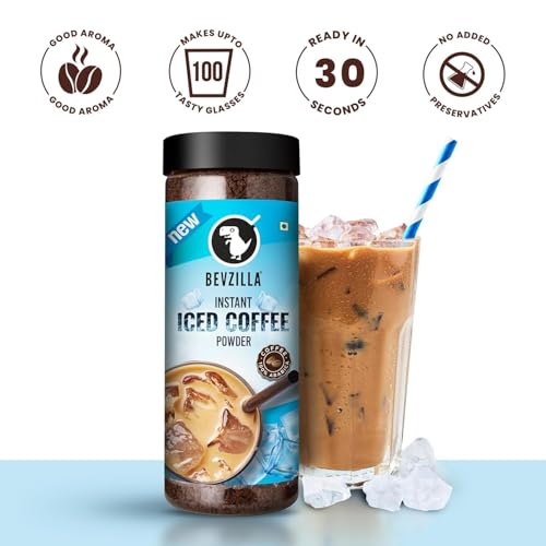 Image of Bevzilla 200g Instant Iced Coffee Powder | Perfect Cold Coffee + 10 Assorted Milkshake Cubes (Hazelnut Chocolate, Strawberry, Creamy Vanilla, Butterscotch) | Hot & Cold Beverage Combo (Pack of 3)
