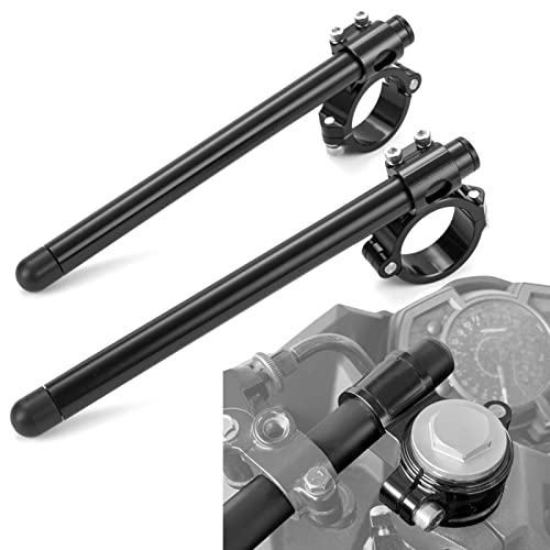 CNC Aluminium Demi Guidon Motos Ø 43mm Bracelet Moto pour Buell M2/L Cyclone/CBR600 F4/F4I/ R6 1998-2002 Universel Fourche 43MM Guidon Bracelet Cafe Racer Angle 8 ° Tubes 22MM Couleur Noire Cover