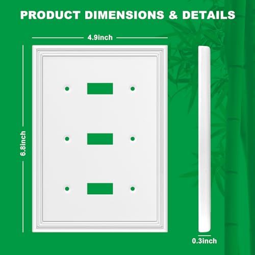 White Decorative Triple Toggle Light Switch Covers Wall Plate, Natural Material Switch Plate Covers - Modern Style (3 Gang Toggle 1 Pack) by OKAYZIP - Image 3