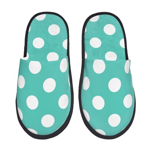 Teal Turquoise And White Polka Dot Print Women Slippers Home Furry Shoes Keep Men Couples Shoes Warm For Women-