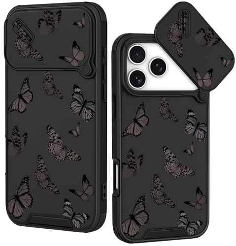 Image of Funermei for iPhone 17 Pro Max Case - Women Girls Cute Phone Cover Pretty Girly Aesthetic Black Butterfly Unique Design with Slide Camera Cover and Dual Protection Funda for iPhone 17 Pro Max Case