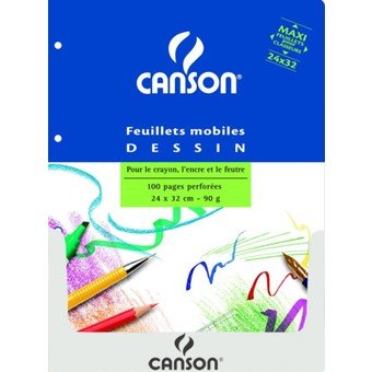 Canson - Feuillets mobiles dessin 90 g/m² sous film 24x32cm - 90g/m² - 100 pages perforées