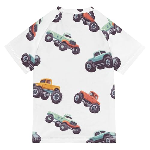 Cartoon Truck Cars White Girls Bathing Suit UV Protection Football Shirt Swimwear Beach Tops 3T2