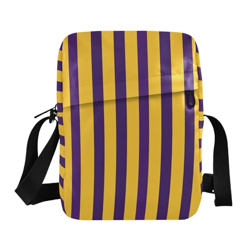 KLL Yellow Purple Straight Stripe Pattern crossbody messenger bag Vegan Leather shoulder bag crossbody Casual Shoulder Handbags